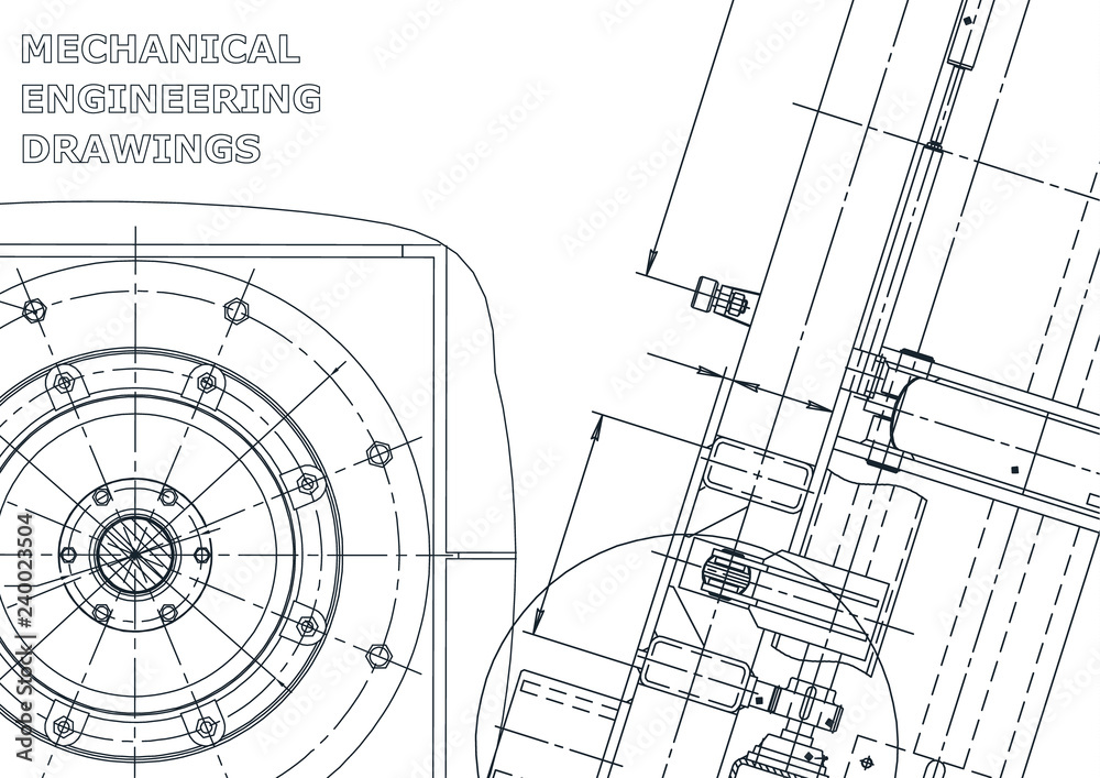 Blueprint, Sketch. Vector engineering illustration. Cover, flyer, banner, background. Instrument-making drawings. Mechanical engineering drawing. Technical illustration