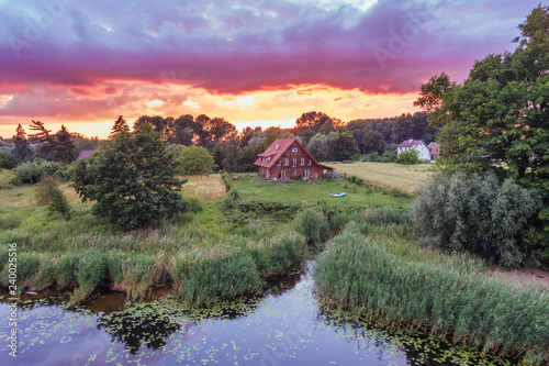 Tableau sur toile Szkarpawa River  Sunset Aerial