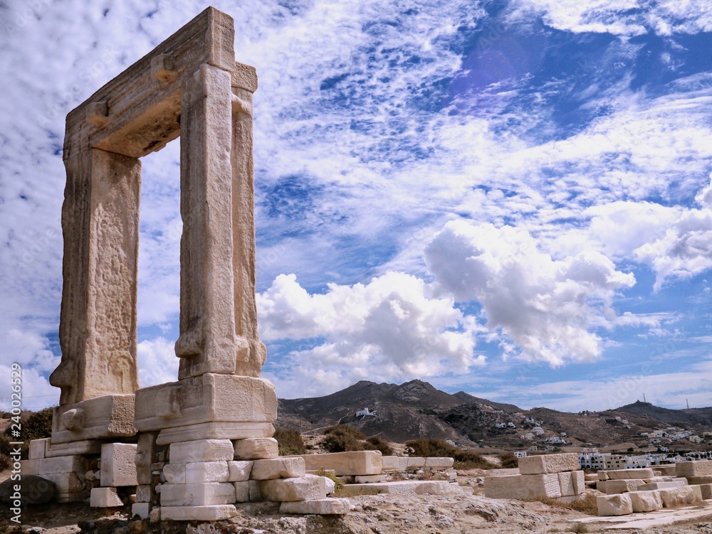 Portara or Apollo Temple on Palatia Island Next to Naxos Island, Greece
