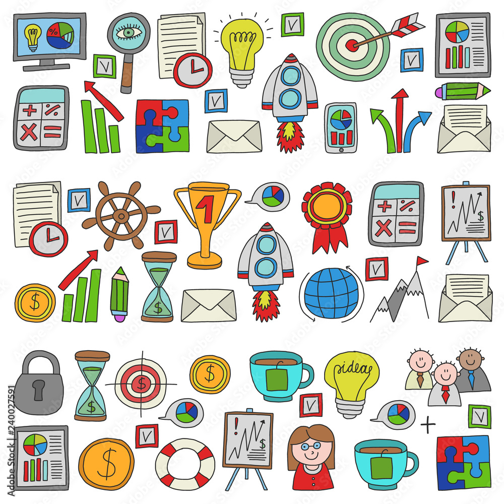 Vector set of bussines icons in doodle style. Vector set of bussines icons in doodle style.