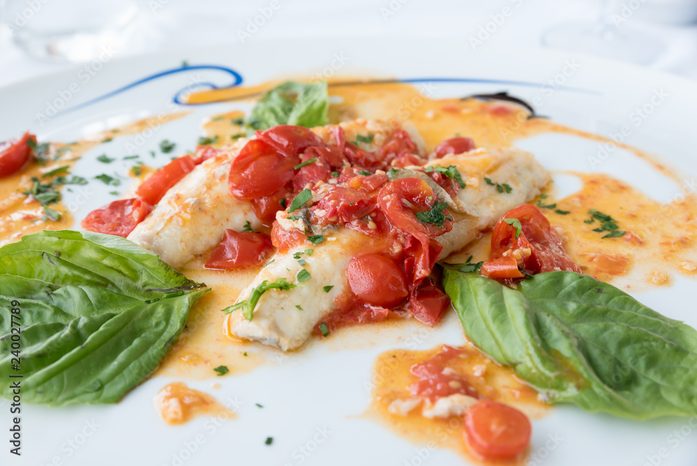 Cod with tomato and basil Cod with tomato and basil