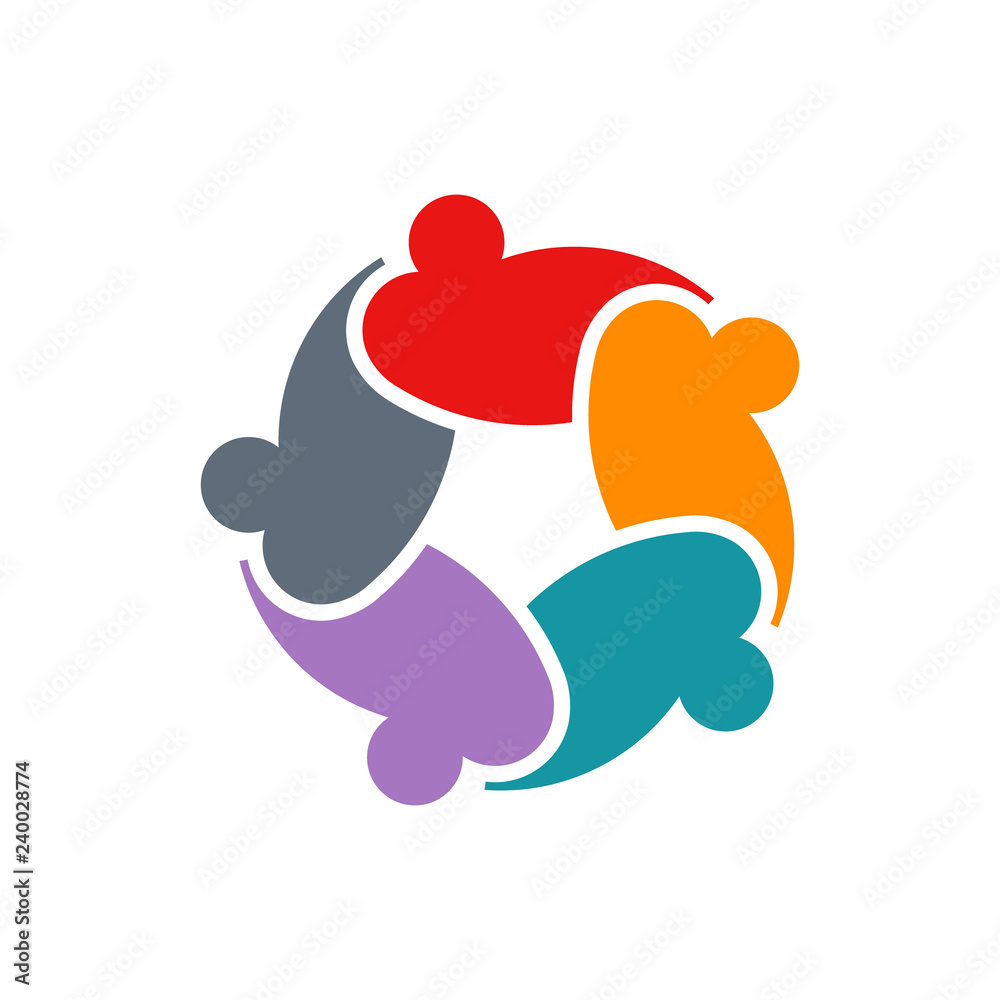 Five Curved teamwork people logo design Five Curved teamwork people logo design