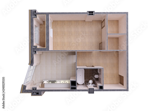 Floor plan top view. Apartment interior isolated on white background. 3D render