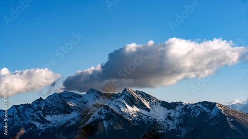 Peak of the mountain covered by snow  winter in Sochi  Russia.