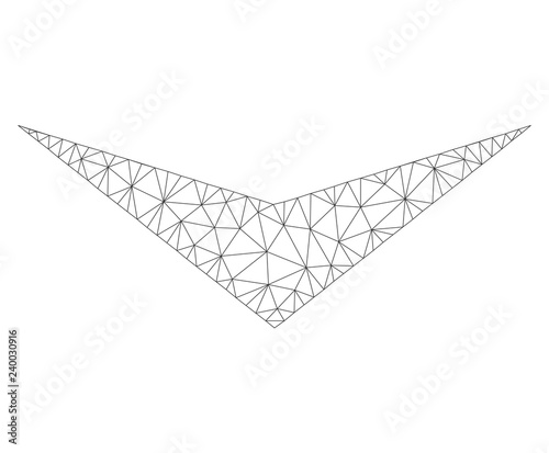 Mesh vector arrowhead down icon on a white background. Polygonal carcass dark gray arrowhead down image in lowpoly style with combined triangles, dots and lines.