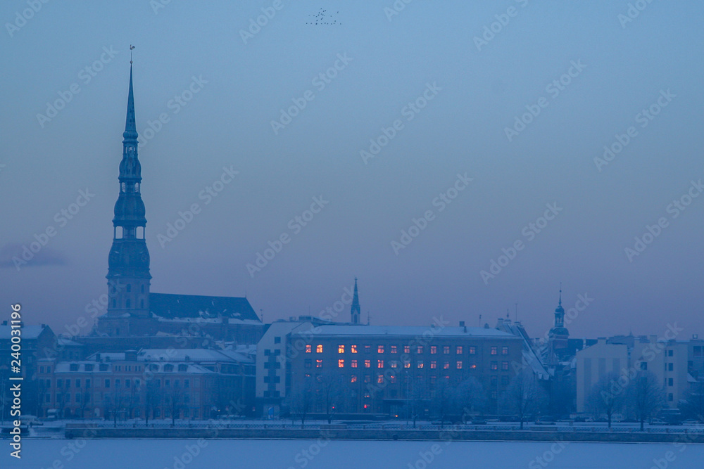 Naklejka premium Panorama of Riga in winter time.