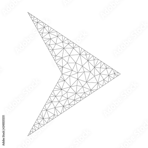 Mesh vector arrowhead right icon on a white background. Mesh carcass grey arrowhead right image in lowpoly style with combined triangles, points and lines.