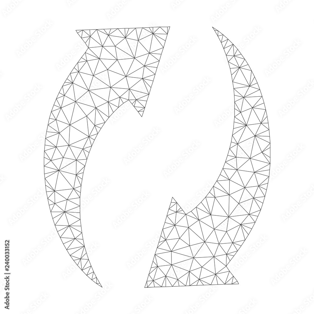 Mesh vector refresh icon on a white background. Mesh carcass gray refresh image in low poly style with structured triangles, nodes and linear items.