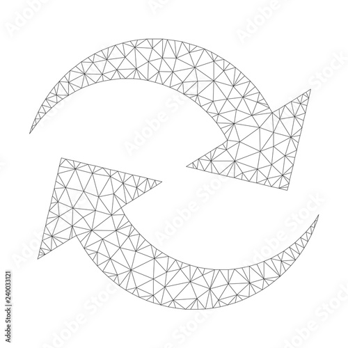 Mesh vector refresh arrows icon on a white background. Polygonal wireframe gray refresh arrows image in lowpoly style with connected triangles, nodes and lines.