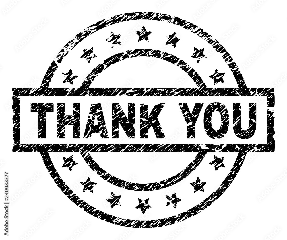 Thank you stamp vector texture. Rubber cliche imprint. Web or