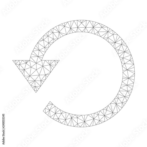 Polygonal vector rotate ccw icon on a white background. Mesh carcass gray rotate ccw image in lowpoly style with organized triangles, nodes and lines.