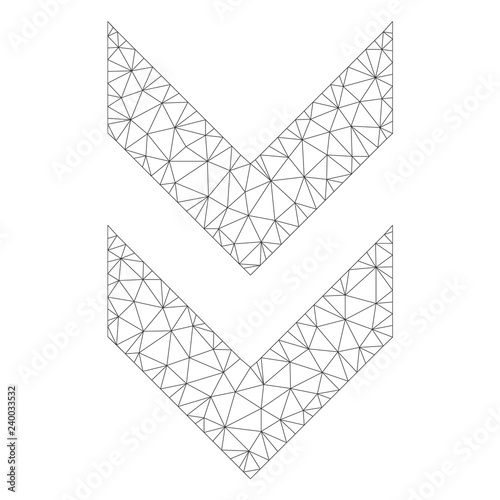Polygonal vector shift down icon on a white background. Mesh wireframe dark gray shift down image in low poly style with connected triangles, nodes and lines.
