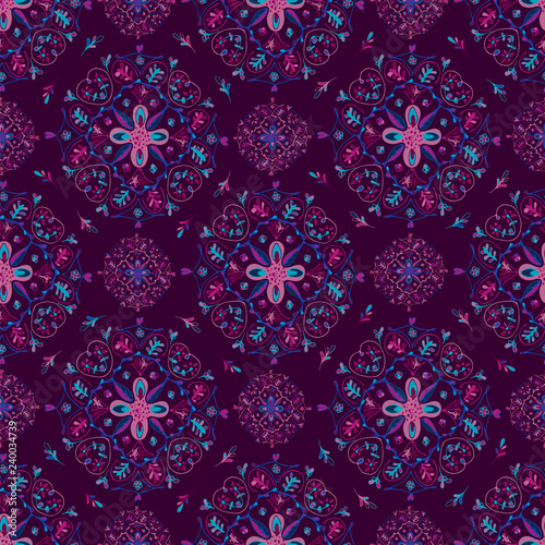 Purple Mandala Floral Pattern on Purple Background