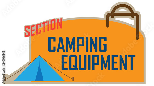Section sign of department store for camping equipment