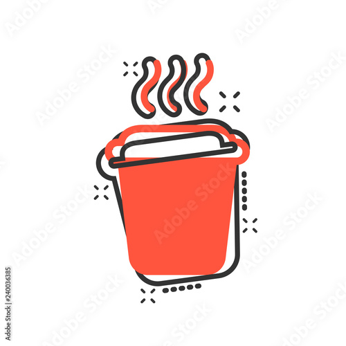 Coffee, tea cup icon in comic style. Coffee mug vector cartoon illustration pictogram. Drink business concept splash effect.