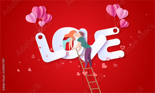 Valentines day card with couple in love hearts