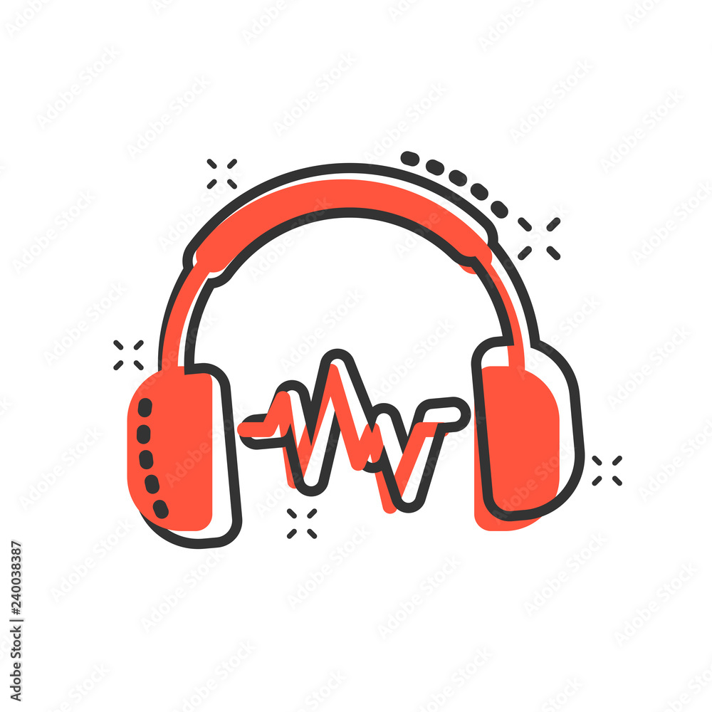Headphone headset icon in comic style. Headphones vector cartoon illustration pictogram. Audio gadget business concept splash effect. Headphone headset icon in comic style. Headphones vector cartoon illustration pictogram. Audio gadget business concept splash effect.
