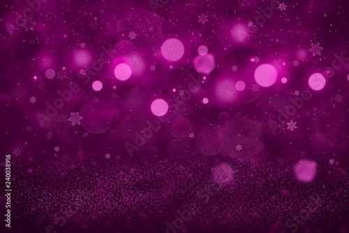 pink cute sparkling glitter lights defocused bokeh abstract background with falling snow flakes fly, holiday mockup texture with blank space for your content