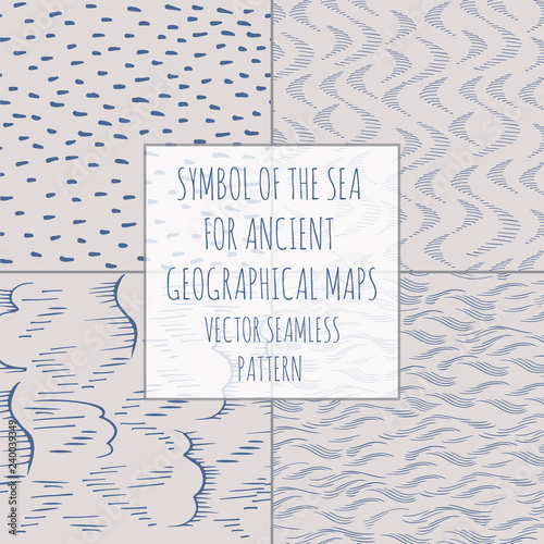 Example design elements to make your own fantasy or treasure maps. Includes  sea. Vector seamless pattern