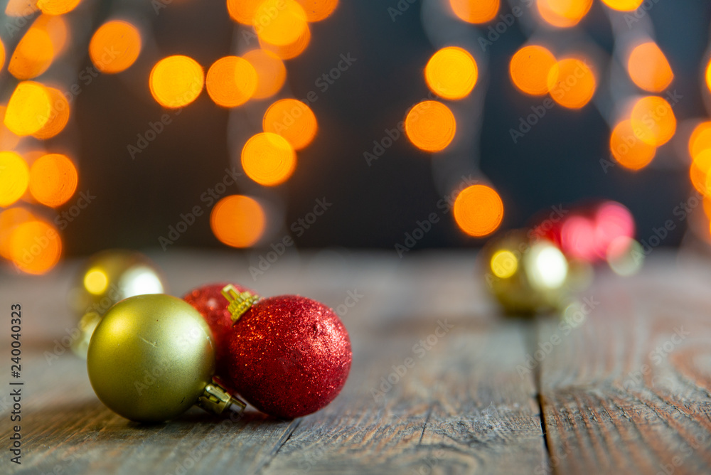 Christmas balls on background with garlands Christmas balls on background with garlands