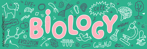 Carta da parati Biology. Biology doodles with lettering.