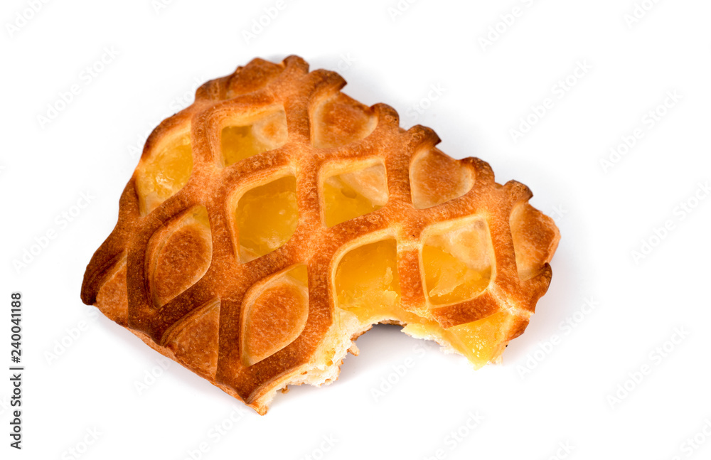 Homemade puff with pineapple on white background Homemade puff with pineapple on white background