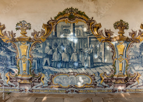 Tile Scene from Tibaes Monastery, Portugal photo