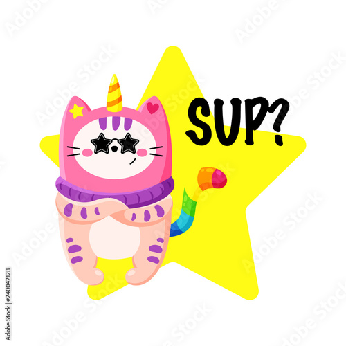 Cute cartoon vector doodle cat. photo