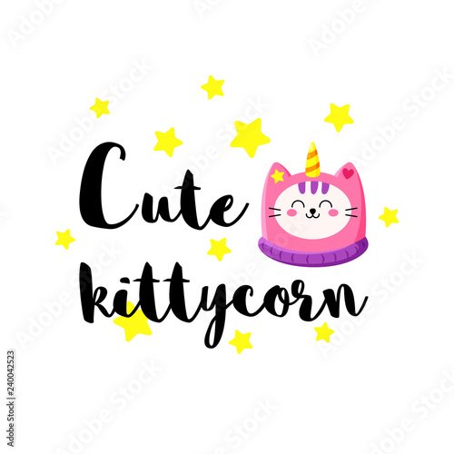 Cute cartoon vector doodle cat. photo