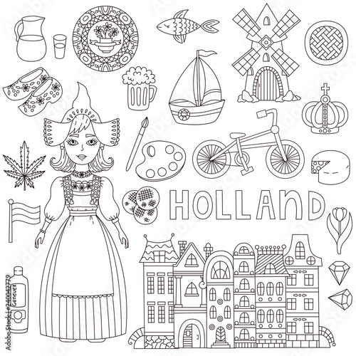 Holland Netherlands icons traditinal symbols set