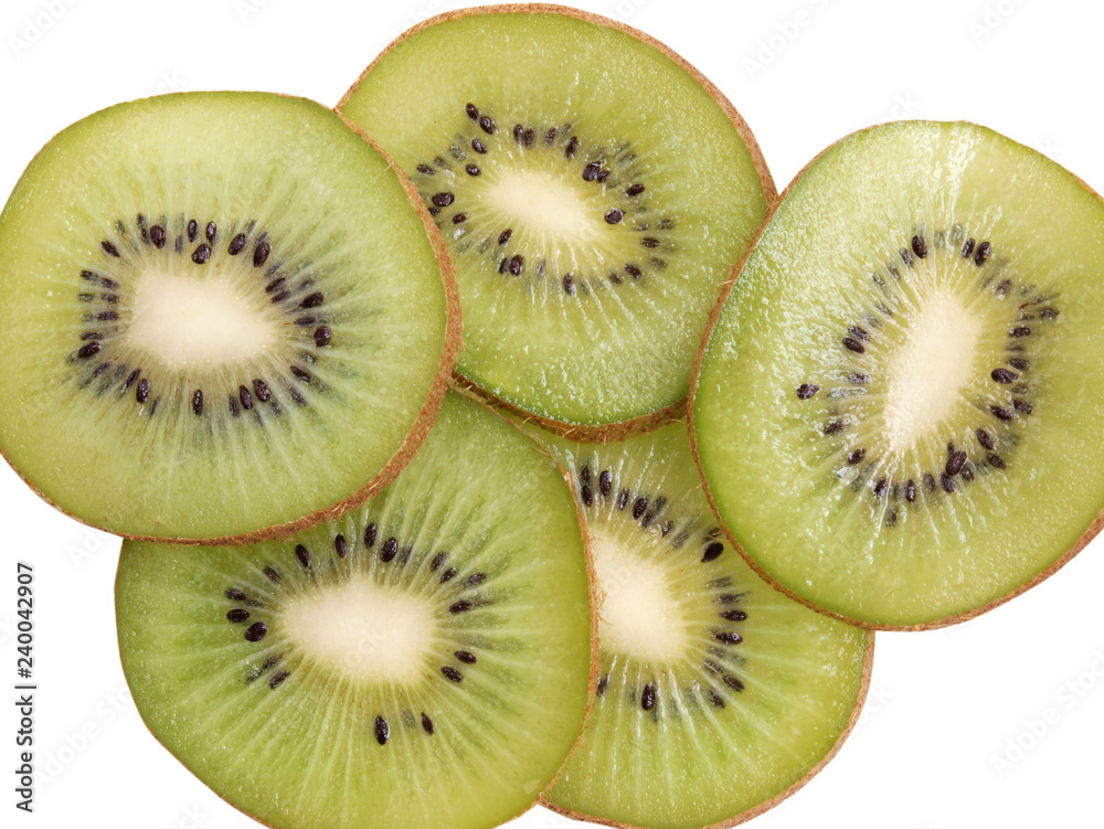 Green raw fruit kiwi on white background