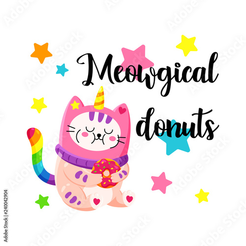 Cute cartoon vector doodle cat. photo