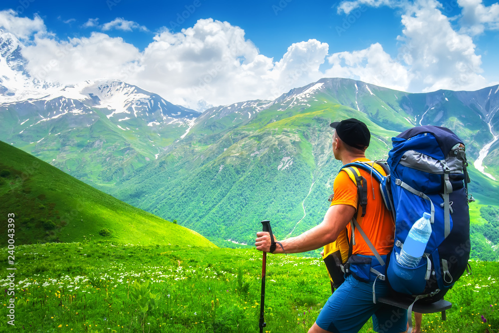 Hiking in mountains