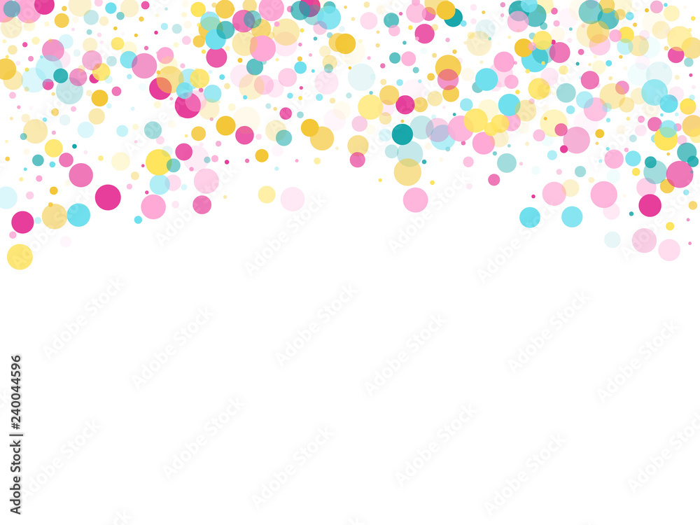 Memphis round confetti festive background in cyan blue, pink and yellow. Childish pattern vector. Memphis round confetti festive background in cyan blue, pink and yellow. Childish pattern vector.