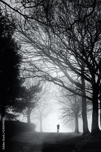 Lone Runner on a Misty Morning