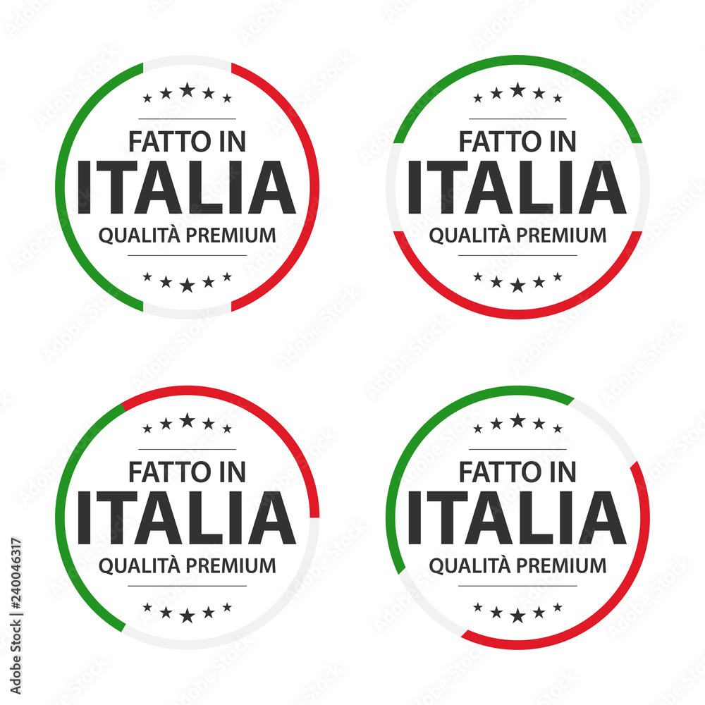 Set of four Italian icons, Made in Italy, premium quality stickers and symbols, simple vector illustration isolated on white background