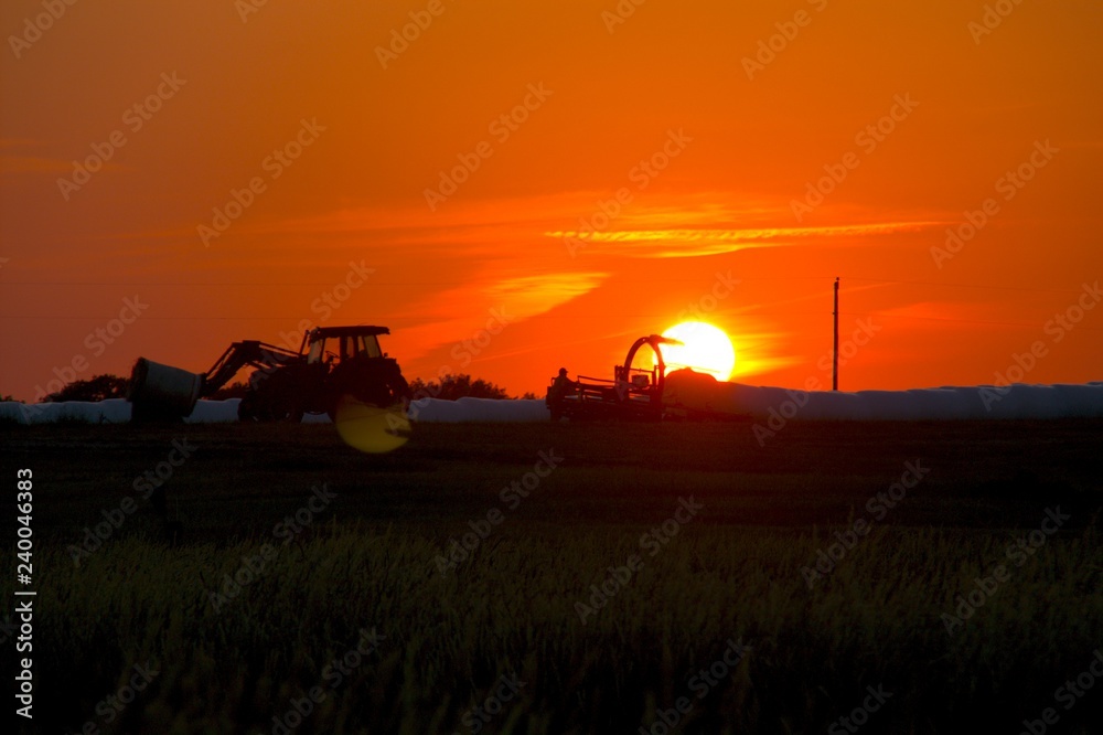 Fototapeta premium Tractor at Sunseet