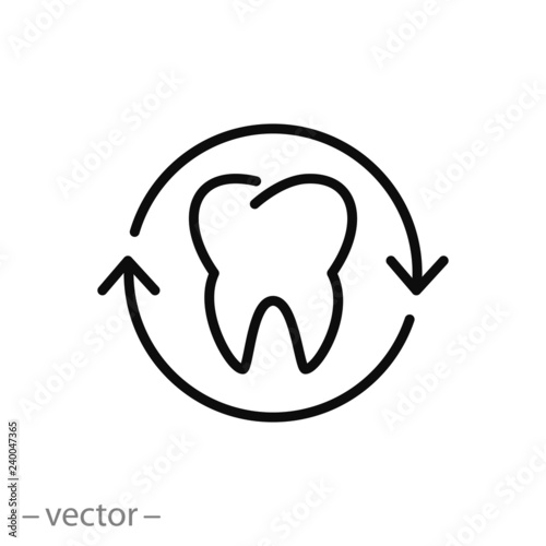tooth, arrows rotate around, icon, line sign, vector illustration