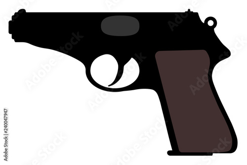 Walther pistol, vector silhouette gun weapon