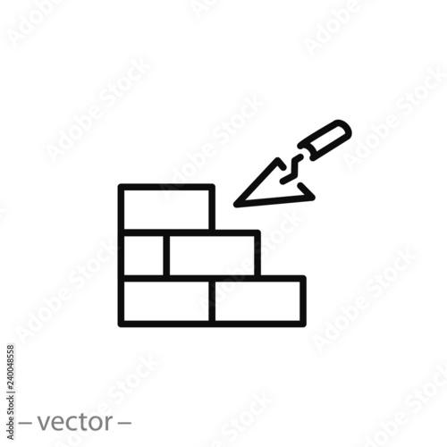 Trowel building and brick wall icon vector