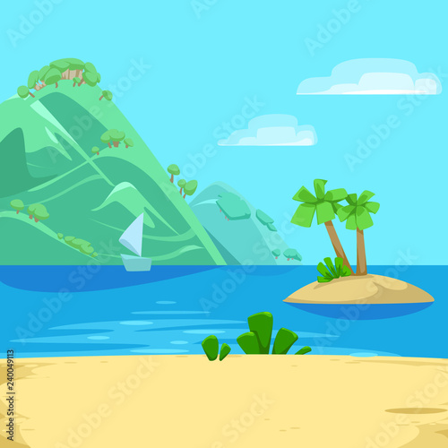 vector illustration tropical trees island Paradise cartoon with trees and grass