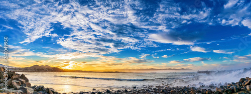 Panorama of the Beach at Dawn  Sunrise