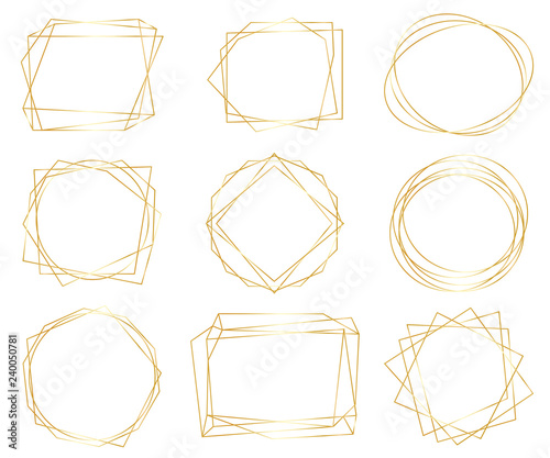 Vintage gold geometric frames pack. Decorative luxury line borders for invitation, card, sale, photo etc. Vector illustration