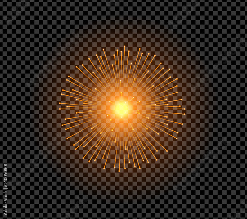 Realistic gold sparkle effect isolated on transparent background. Firework, explosion, fiery sparks concept. Vector illustration