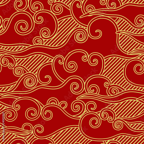 Wallpaper Mural Chinese traditional style clouds and rain seamless pattern.