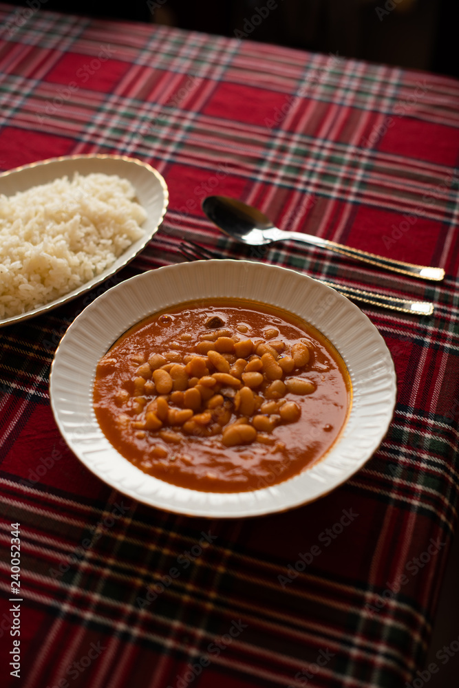 Kuru Fasulye Pilav, Baked White Beans, Traditional Turkish Food Kuru Fasulye Pilav, Baked White Beans, Traditional Turkish Food