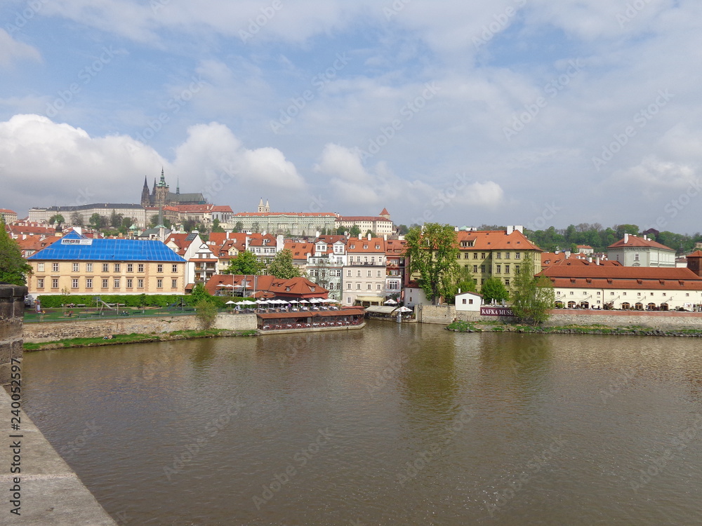 Obraz premium View of Prague Embankment from Charles Bridge