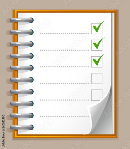 vector isolated notebook in realistic style with checklist
