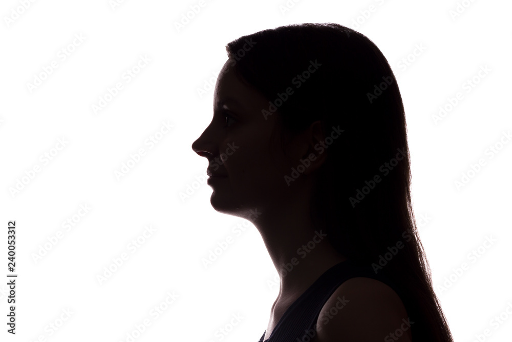 Young woman look ahead - horizontal silhouette Young woman look ahead - horizontal silhouette