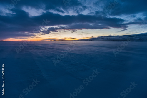 Landscape of sunset in desert of Siberia.